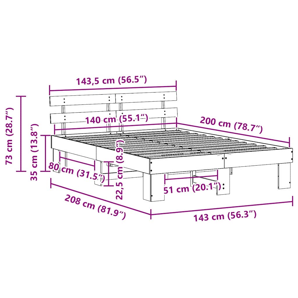Bedframe met hoofdeinde Wit 140 x 200 cm Massief grenenhout is nu te koop bij PeponiXL, paradijselijk wonen!
