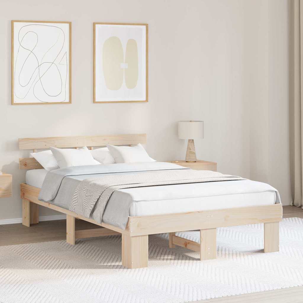 Bedframe met hoofdeinde Naturel 135 x 190 cm Massief grenenhout is nu te koop bij PeponiXL, paradijselijk wonen!