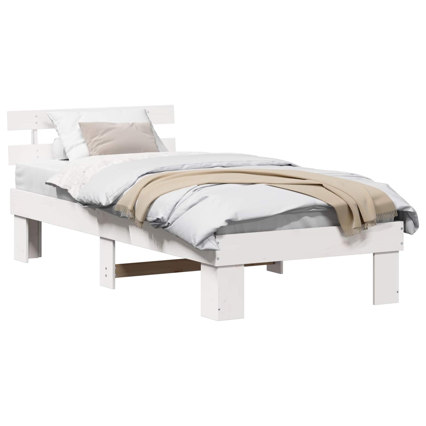 Bedframe met hoofdeinde Wit 90 x 200 cm Massief grenenhout is nu te koop bij PeponiXL, paradijselijk wonen!