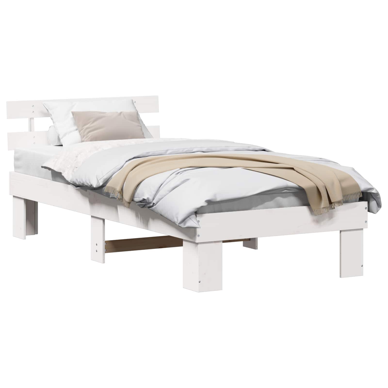 Bedframe met hoofdeinde Wit 80 x 200 cm Massief grenenhout is nu te koop bij PeponiXL, paradijselijk wonen!