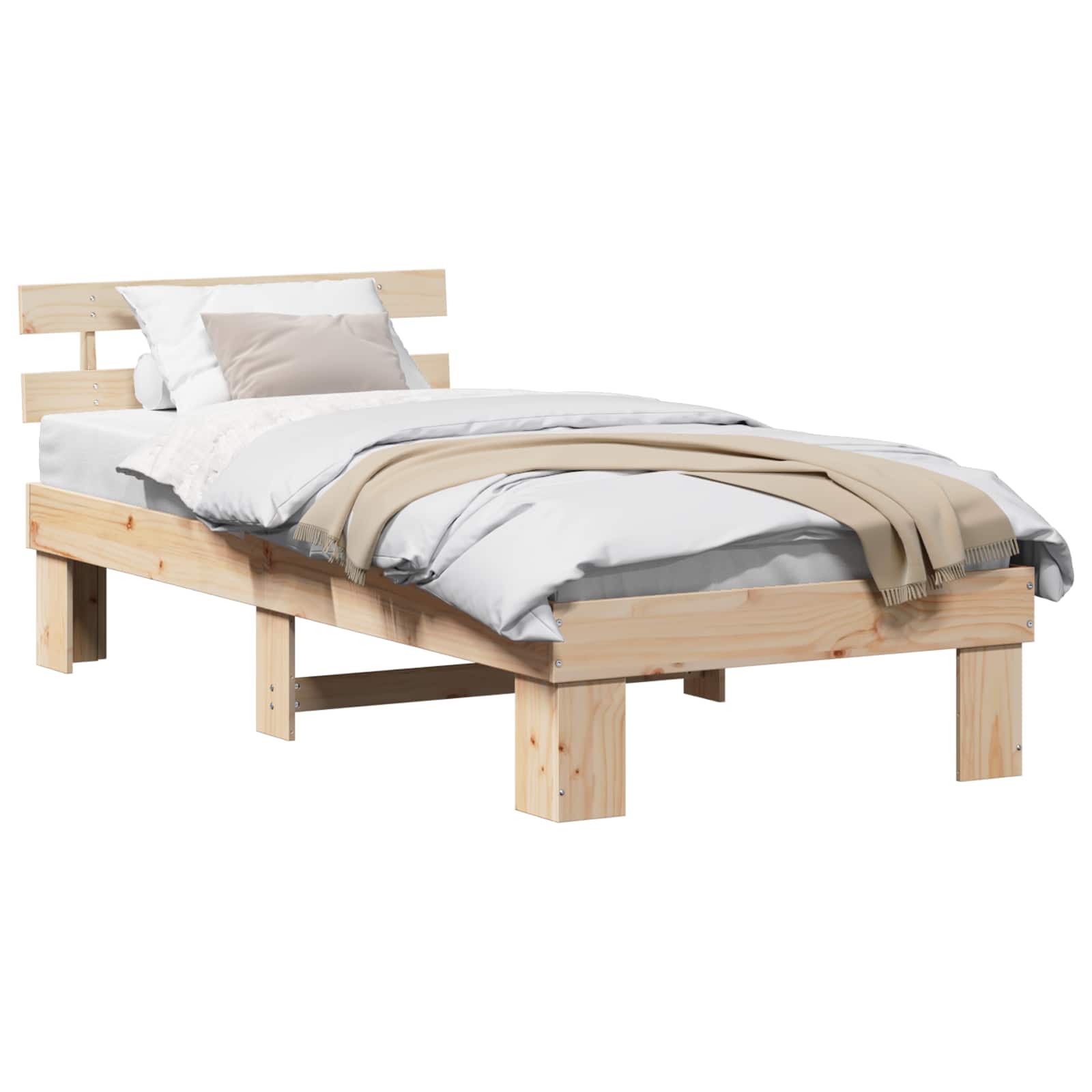 Bedframe met hoofdeinde Naturel 90 x 190 cm Massief grenenhout is nu te koop bij PeponiXL, paradijselijk wonen!