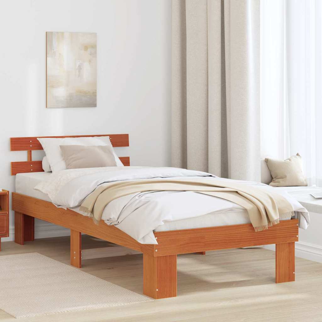 Bedframe met hoofdeinde Wasbruin 90 x 190 cm Massief grenenhout is nu te koop bij PeponiXL, paradijselijk wonen!