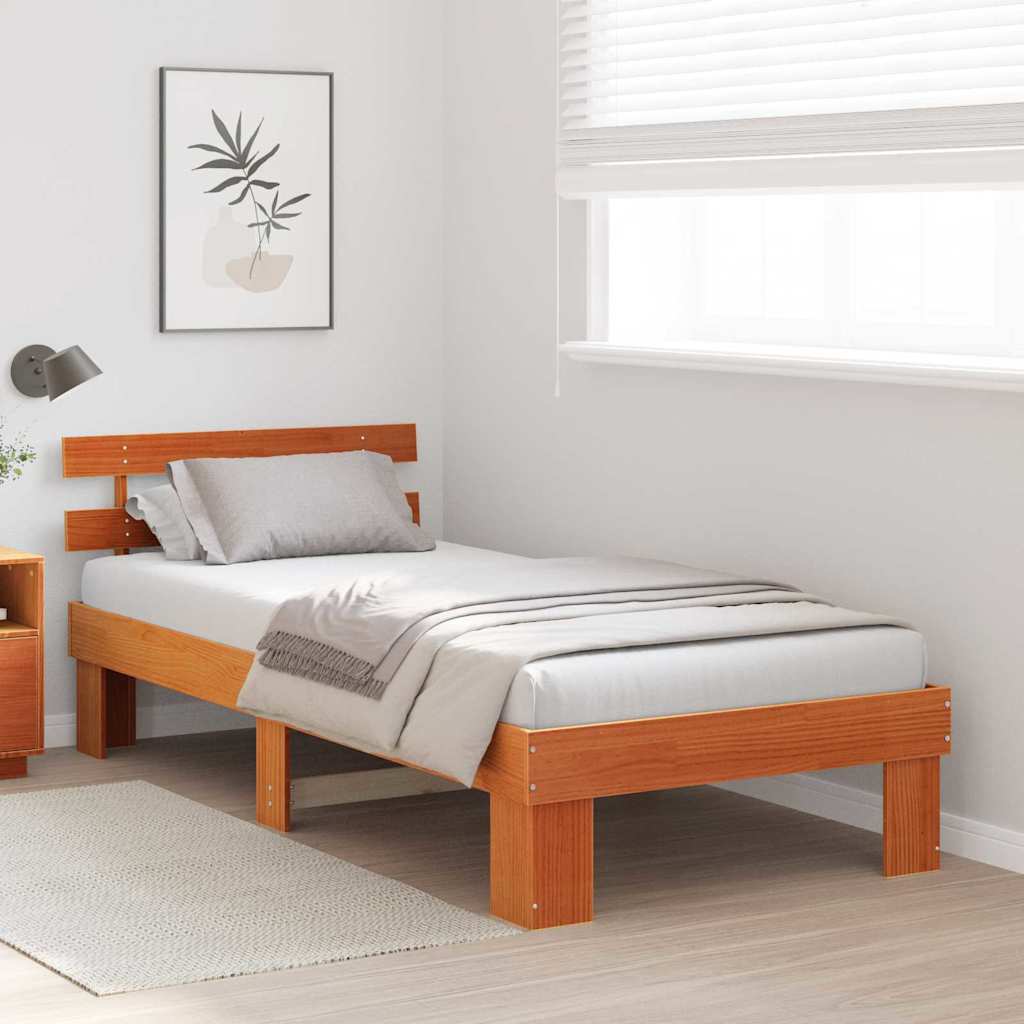 Bedframe met hoofdeinde Wasbruin 90 x 190 cm Massief grenenhout is nu te koop bij PeponiXL, paradijselijk wonen!