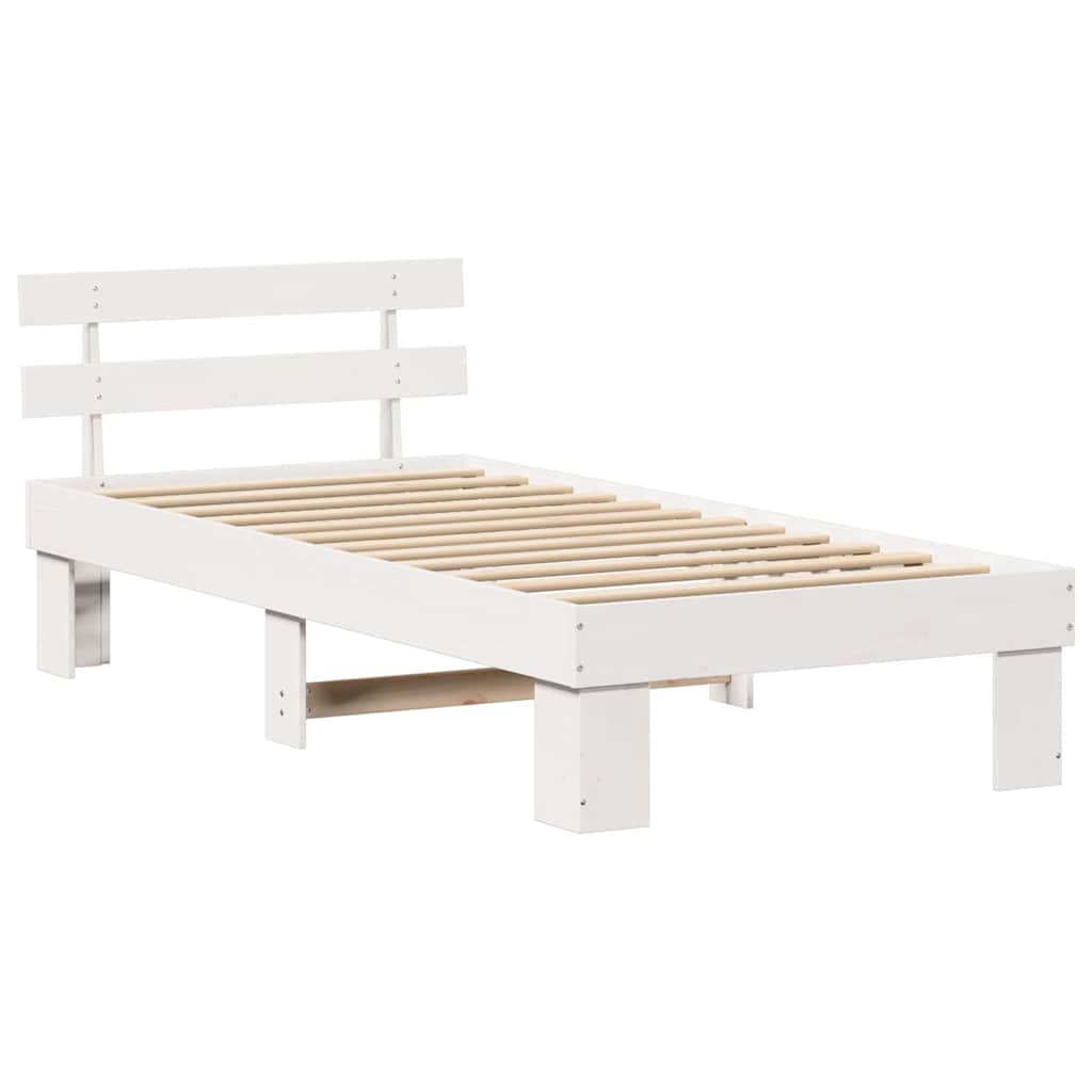 Bedframe met hoofdeinde Wit 75 x 190 cm Massief grenenhout is nu te koop bij PeponiXL, paradijselijk wonen!