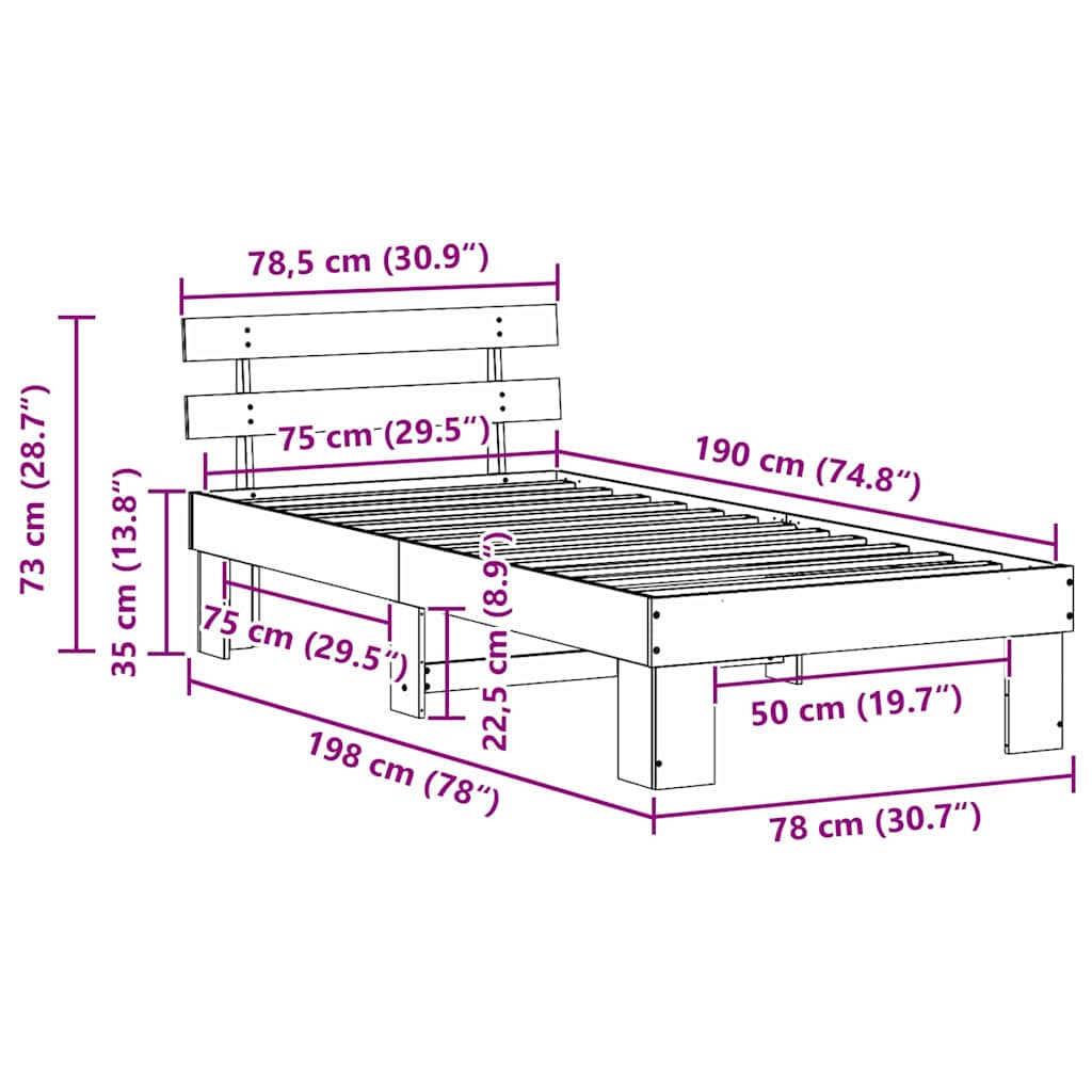 Bedframe met hoofdeinde Wit 75 x 190 cm Massief grenenhout is nu te koop bij PeponiXL, paradijselijk wonen!
