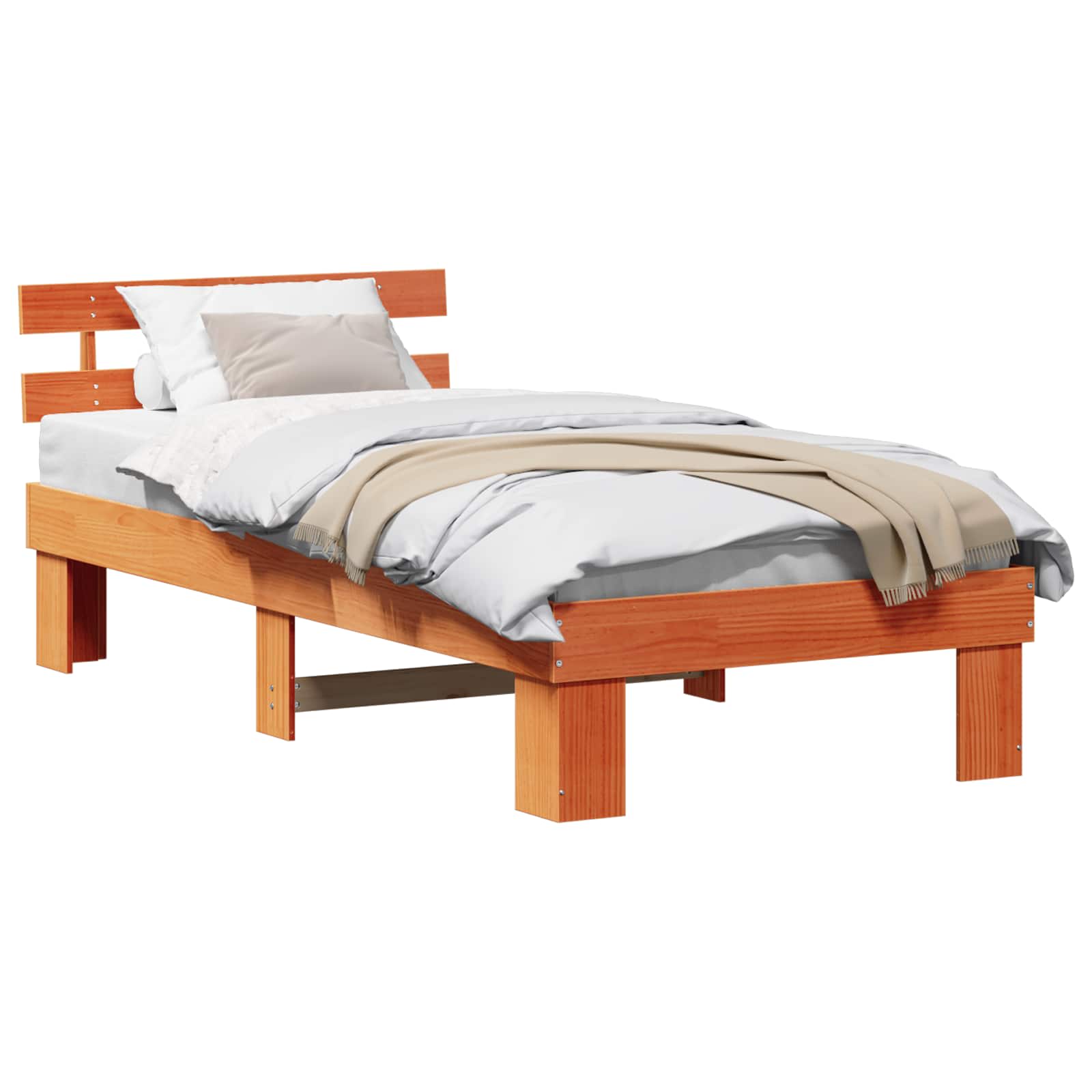 Bedframe met hoofdeinde Wasbruin 75 x 190 cm Massief grenenhout is nu te koop bij PeponiXL, paradijselijk wonen!