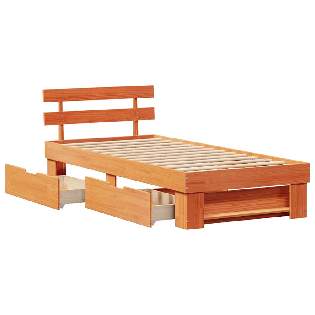 Bedframe met lade Wasbruin 100 x 200 cm Massief grenenhout is nu te koop bij PeponiXL, paradijselijk wonen!