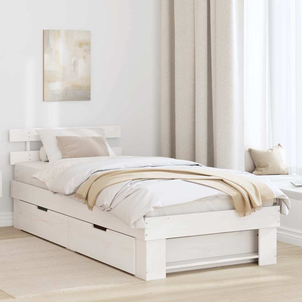 Bedframe met hoofdeinde Wit 90 x 200 cm Massief grenenhout is nu te koop bij PeponiXL, paradijselijk wonen!