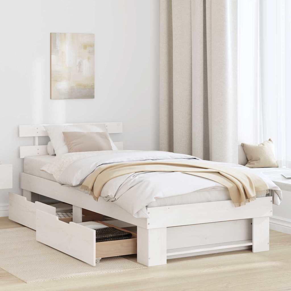 Bedframe met hoofdeinde Wit 90 x 200 cm Massief grenenhout is nu te koop bij PeponiXL, paradijselijk wonen!
