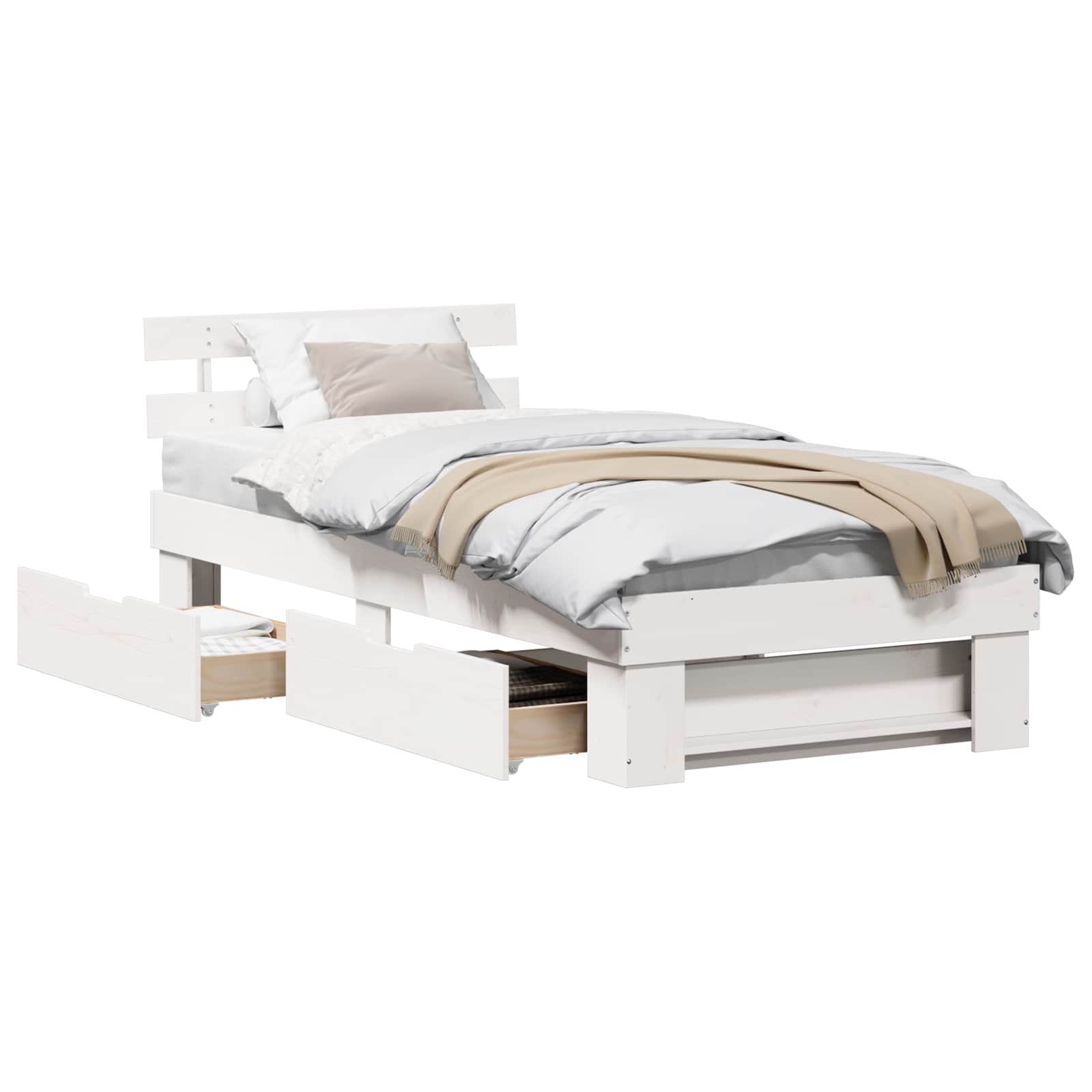 Bedframe met hoofdeinde Wit 90 x 200 cm Massief grenenhout is nu te koop bij PeponiXL, paradijselijk wonen!