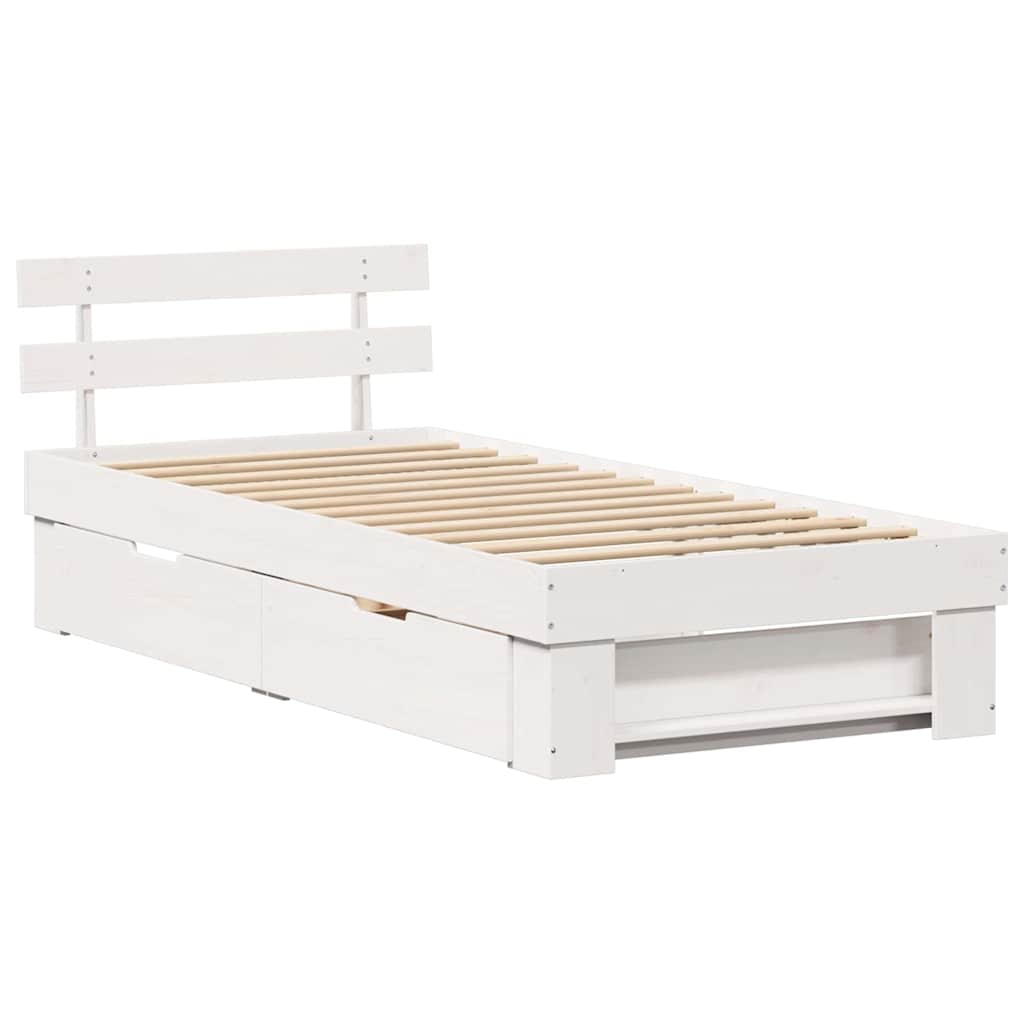 Bedframe met hoofdeinde Wit 90 x 200 cm Massief grenenhout is nu te koop bij PeponiXL, paradijselijk wonen!