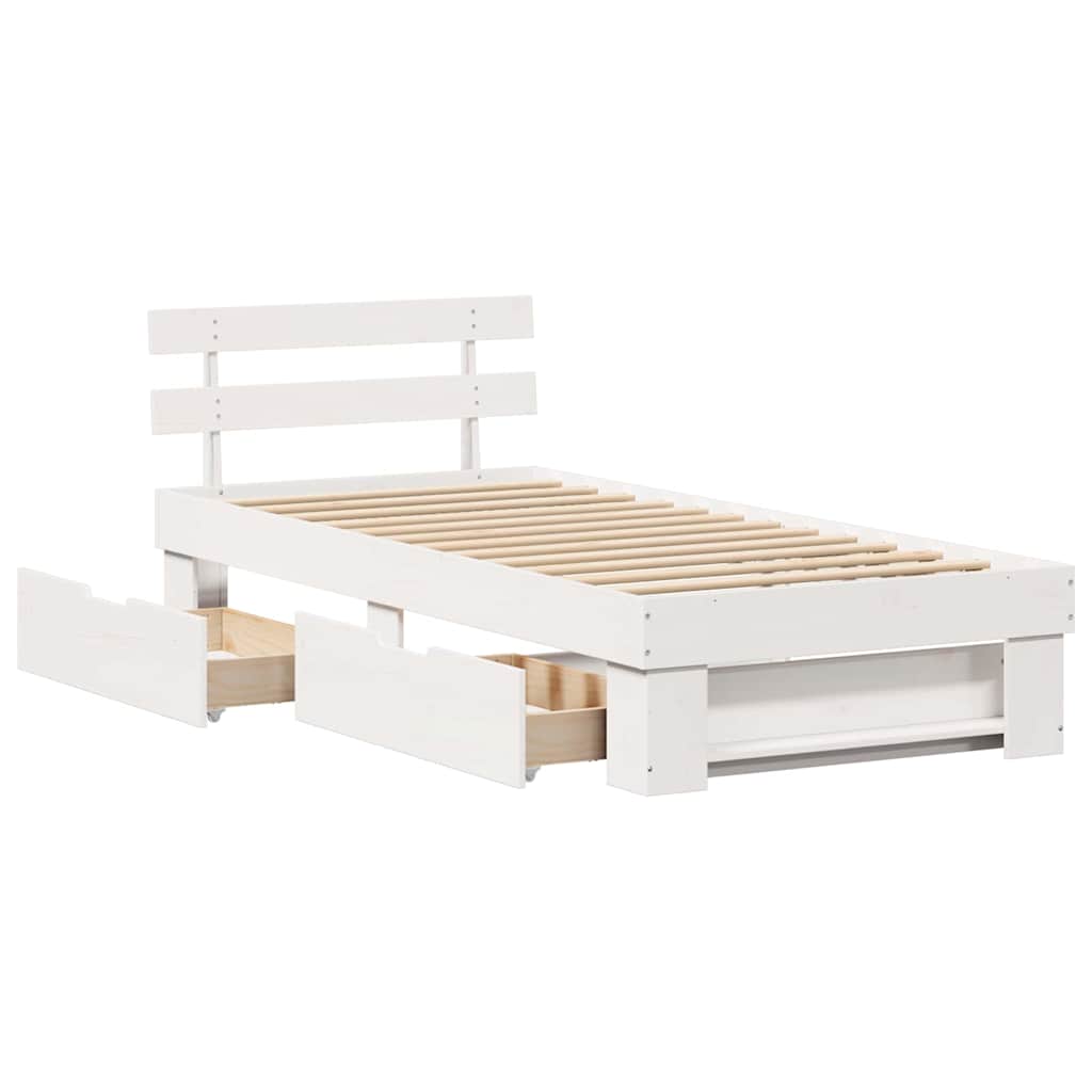 Bedframe met hoofdeinde Wit 90 x 200 cm Massief grenenhout is nu te koop bij PeponiXL, paradijselijk wonen!