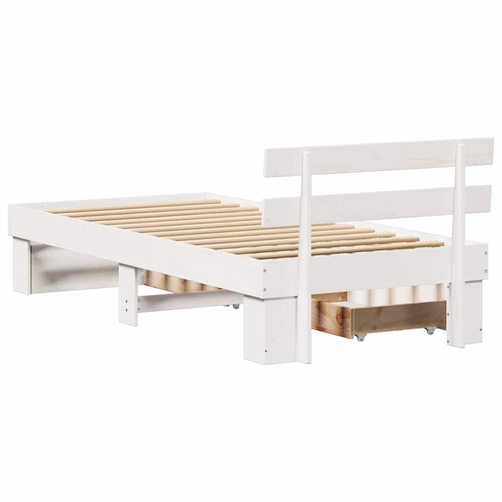 Bedframe met hoofdeinde Wit 90 x 200 cm Massief grenenhout is nu te koop bij PeponiXL, paradijselijk wonen!