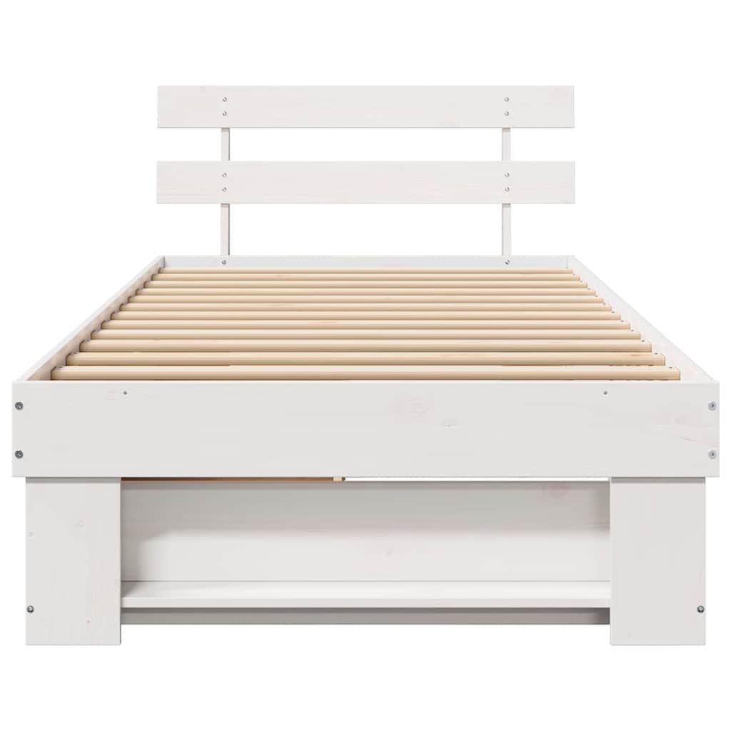 Bedframe met hoofdeinde Wit 90 x 200 cm Massief grenenhout is nu te koop bij PeponiXL, paradijselijk wonen!