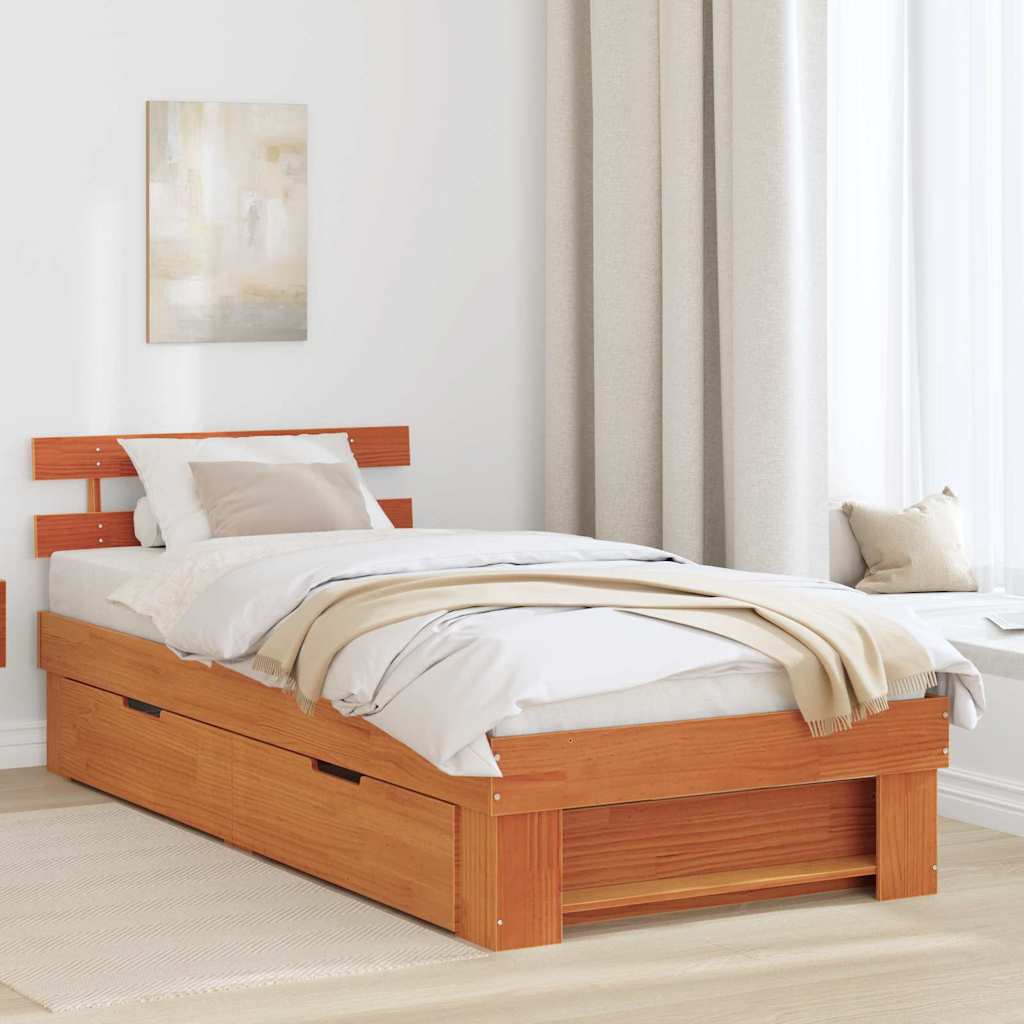 Bedframe met hoofdeinde Wasbruin 90 x 200 cm Massief grenenhout is nu te koop bij PeponiXL, paradijselijk wonen!