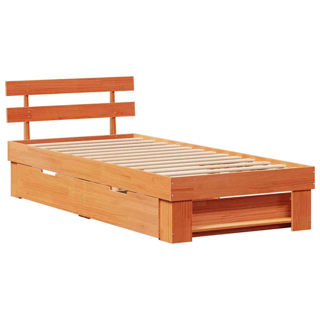 Bedframe met hoofdeinde Wasbruin 80 x 200 cm Massief grenenhout is nu te koop bij PeponiXL, paradijselijk wonen!