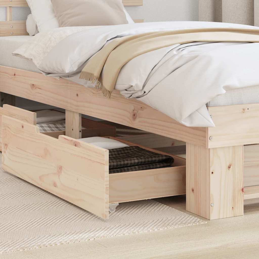 Bedframe met hoofdeinde Naturel 90 x 190 cm Massief grenenhout is nu te koop bij PeponiXL, paradijselijk wonen!