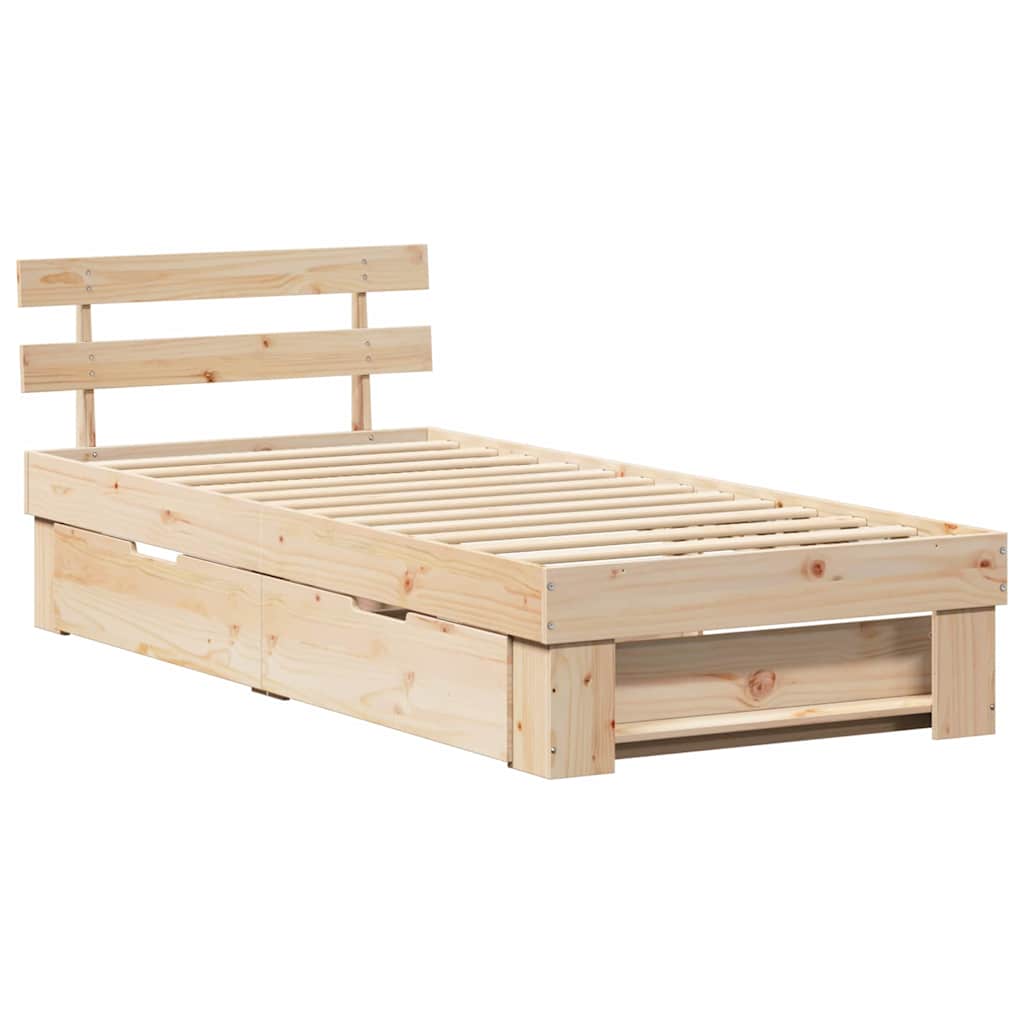 Bedframe met hoofdeinde Naturel 90 x 190 cm Massief grenenhout is nu te koop bij PeponiXL, paradijselijk wonen!