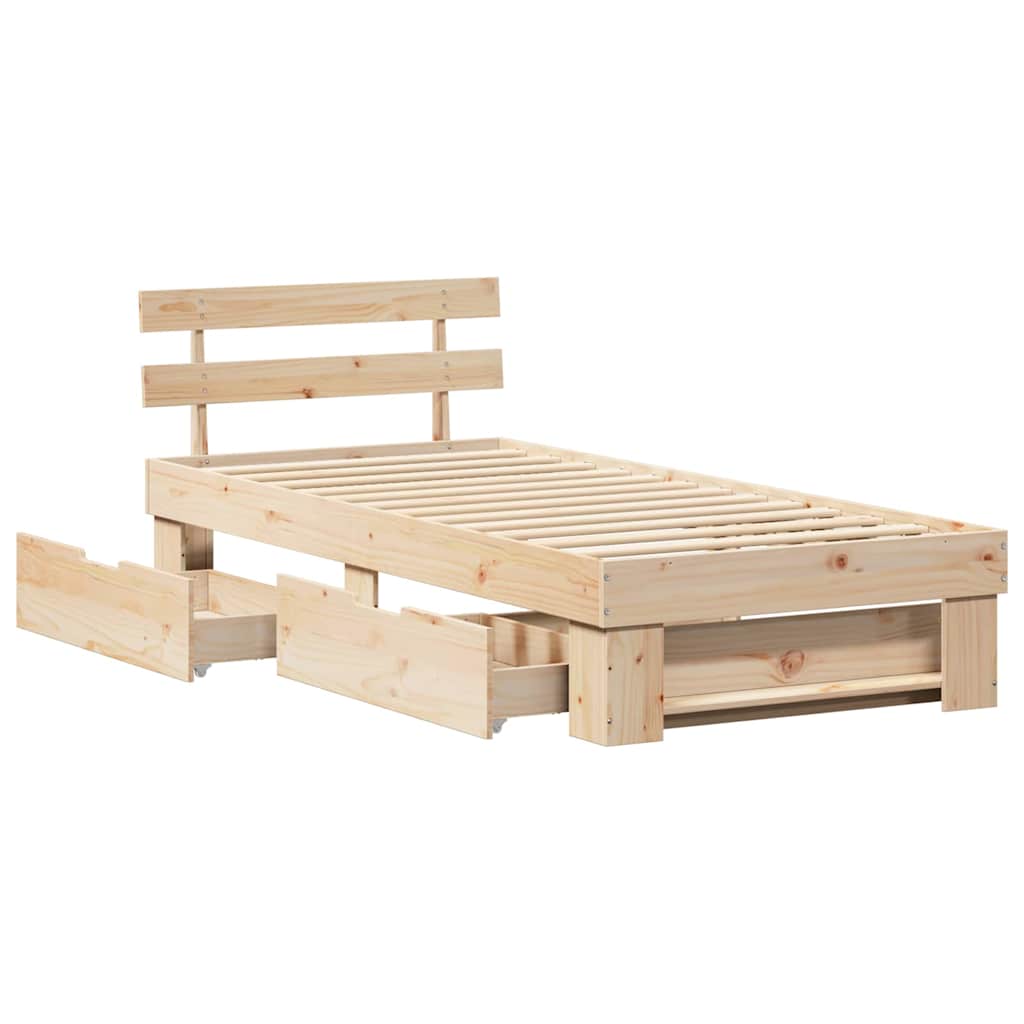 Bedframe met hoofdeinde Naturel 90 x 190 cm Massief grenenhout is nu te koop bij PeponiXL, paradijselijk wonen!