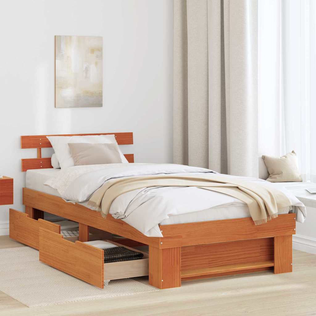 Bedframe met hoofdeinde Wasbruin 90 x 190 cm Massief grenenhout is nu te koop bij PeponiXL, paradijselijk wonen!