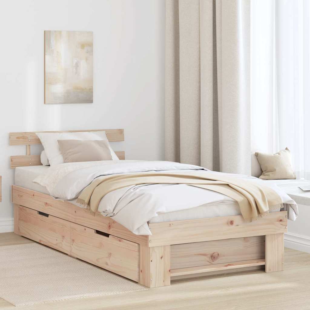 Bedframe met hoofdeinde Naturel 75 x 190 cm Massief grenenhout is nu te koop bij PeponiXL, paradijselijk wonen!