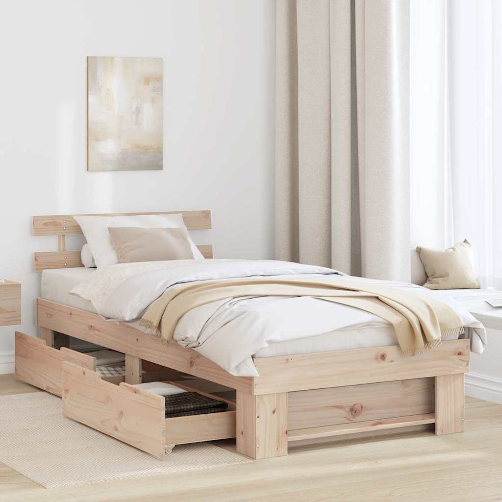 Bedframe met hoofdeinde Naturel 75 x 190 cm Massief grenenhout is nu te koop bij PeponiXL, paradijselijk wonen!