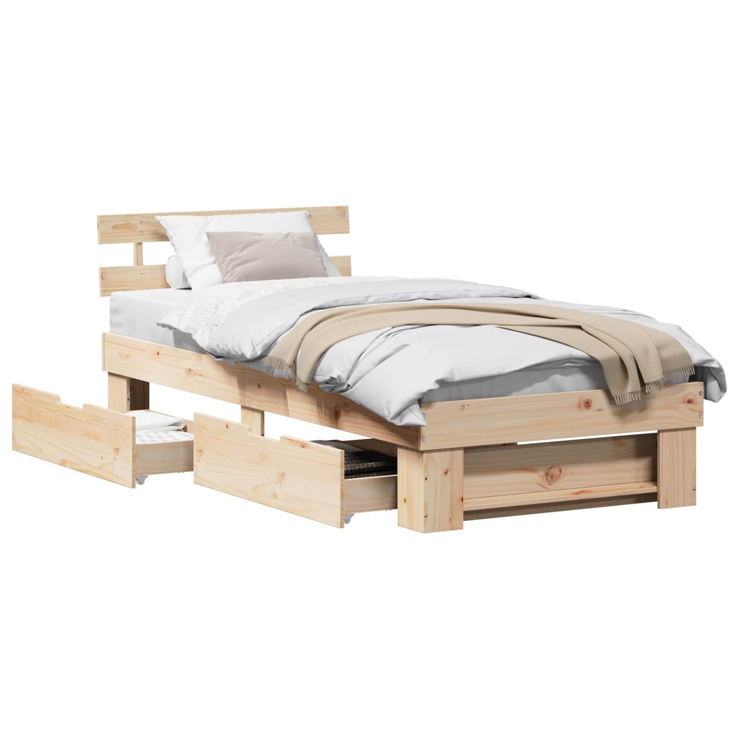 Bedframe met hoofdeinde Naturel 75 x 190 cm Massief grenenhout is nu te koop bij PeponiXL, paradijselijk wonen!