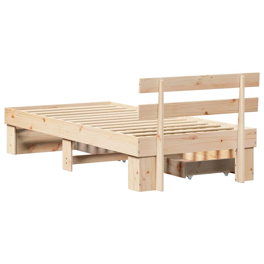 Bedframe met hoofdeinde Naturel 75 x 190 cm Massief grenenhout is nu te koop bij PeponiXL, paradijselijk wonen!