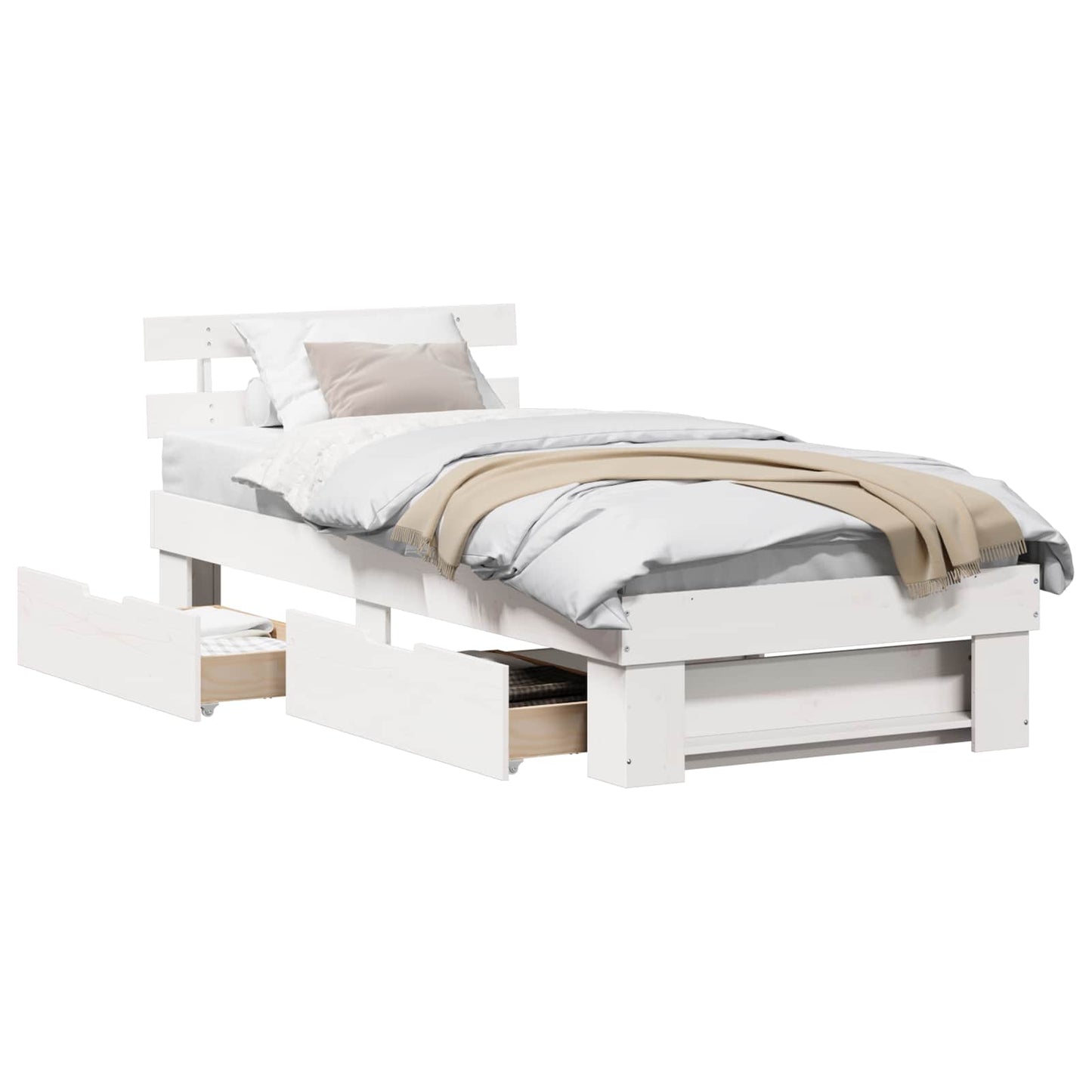 Bedframe met hoofdeinde Wit 75 x 190 cm Massief grenenhout is nu te koop bij PeponiXL, paradijselijk wonen!