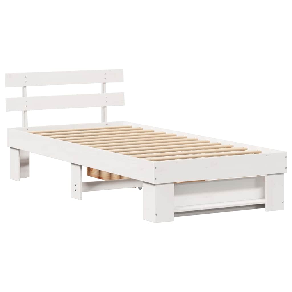 Bedframe met hoofdeinde Wit 75 x 190 cm Massief grenenhout is nu te koop bij PeponiXL, paradijselijk wonen!