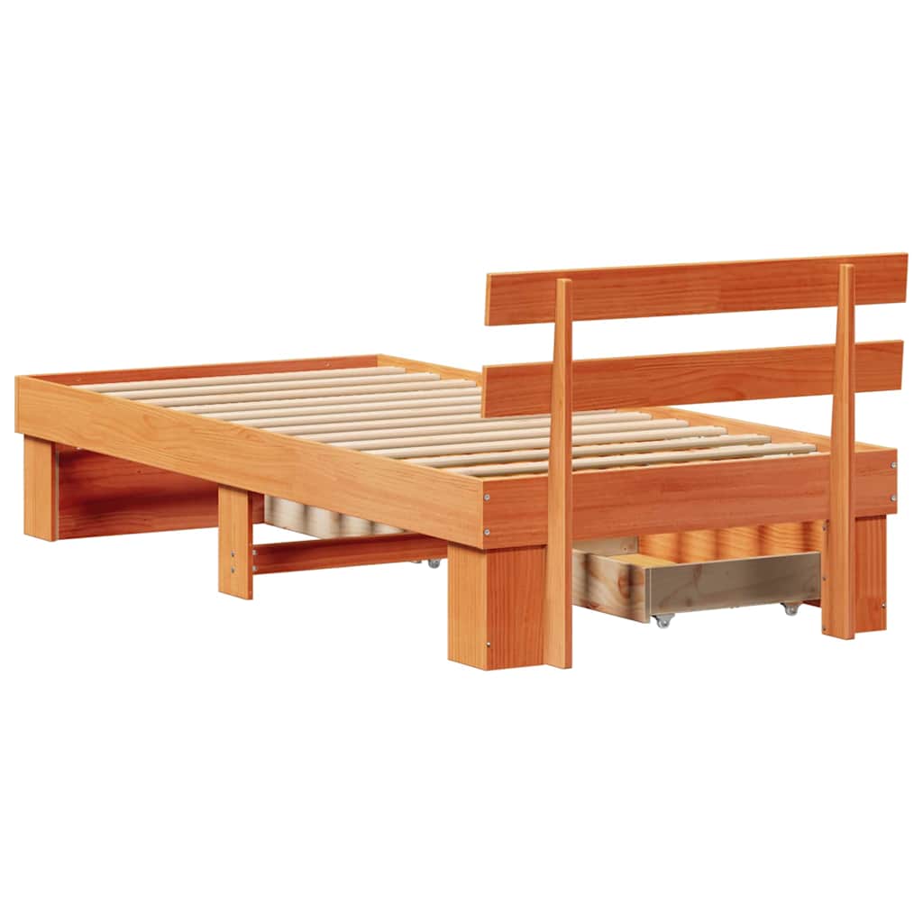 Bedframe met hoofdeinde Wasbruin 75 x 190 cm Massief grenenhout is nu te koop bij PeponiXL, paradijselijk wonen!