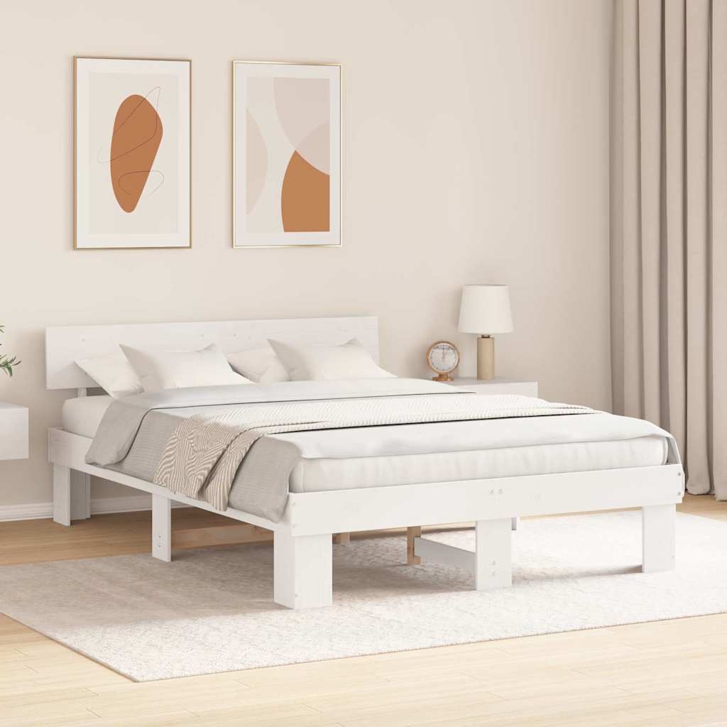 Bedframe met hoofdeinde Wit 160 x 200 cm Massief grenenhout is nu te koop bij PeponiXL, paradijselijk wonen!