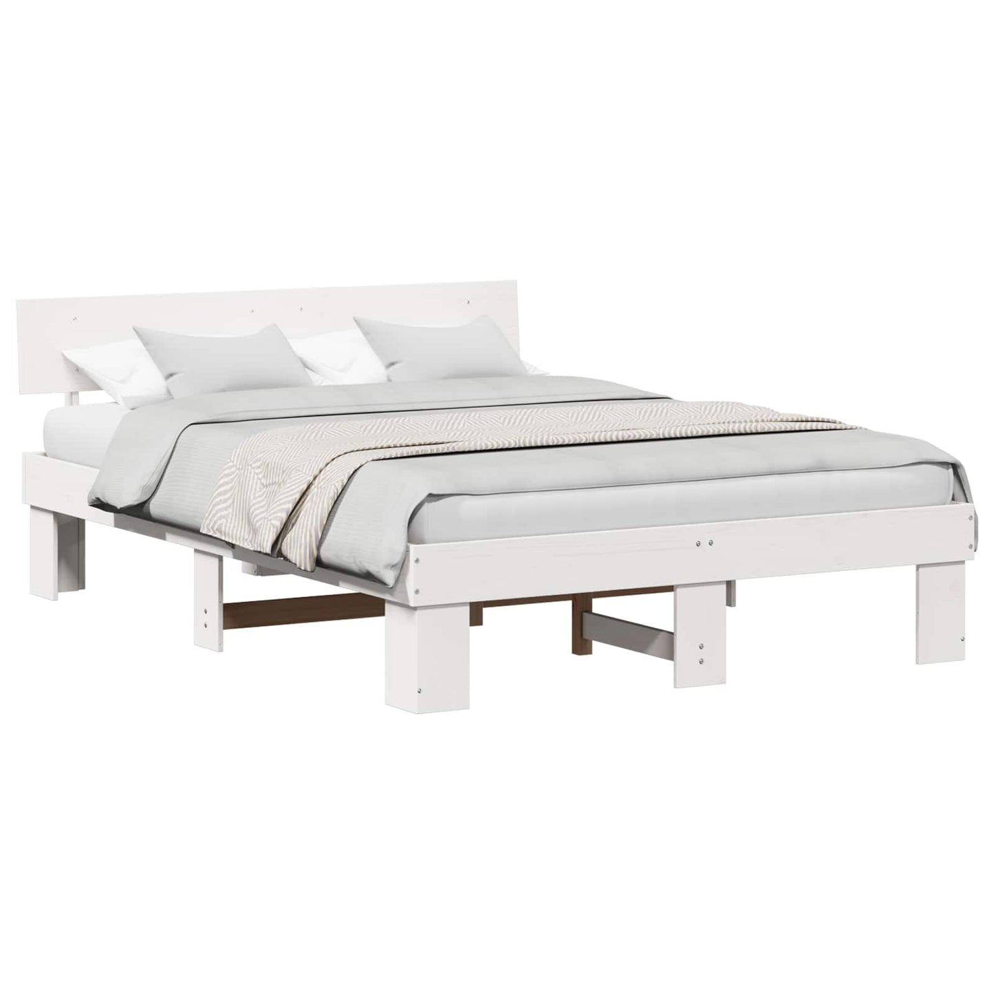 Bedframe met hoofdeinde Wit 160 x 200 cm Massief grenenhout is nu te koop bij PeponiXL, paradijselijk wonen!