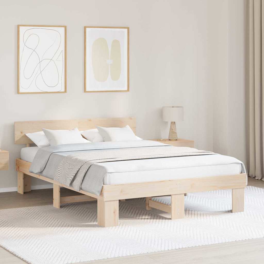 Bedframe met hoofdeinde Naturel 150 x 200 cm Massief grenenhout is nu te koop bij PeponiXL, paradijselijk wonen!