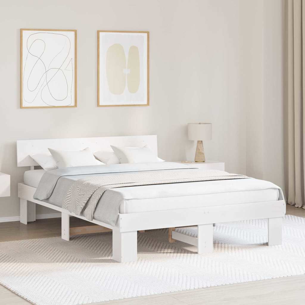 Bedframe met hoofdeinde Wit 150 x 200 cm Massief grenenhout is nu te koop bij PeponiXL, paradijselijk wonen!