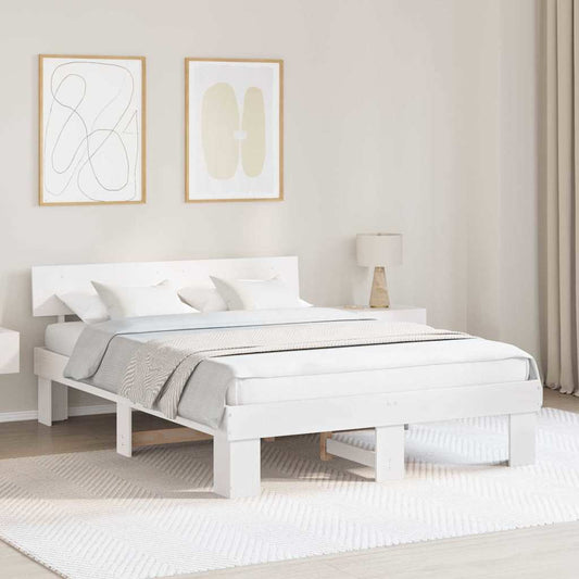 Bedframe met hoofdeinde Wit 150 x 200 cm Massief grenenhout is nu te koop bij PeponiXL, paradijselijk wonen!