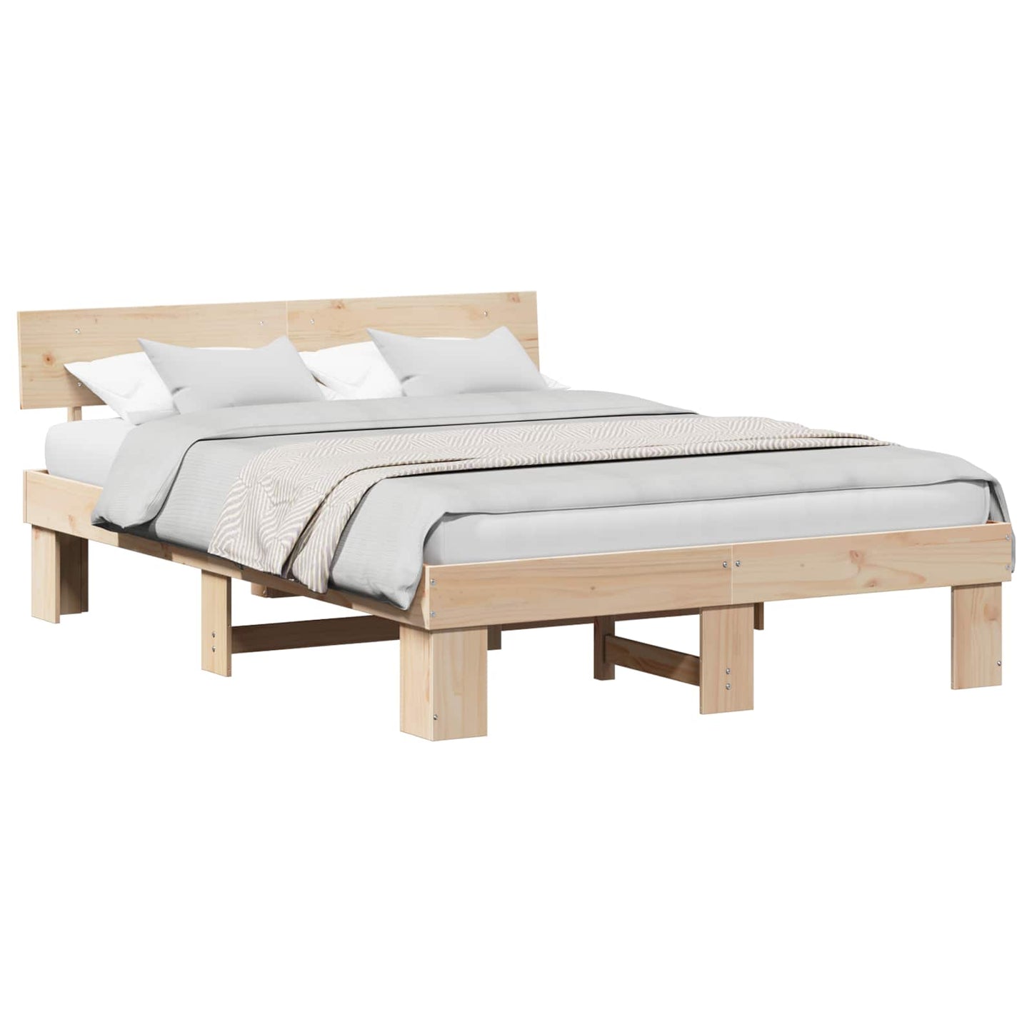 Bedframe met hoofdeinde Naturel 140 x 200 cm Massief grenenhout is nu te koop bij PeponiXL, paradijselijk wonen!