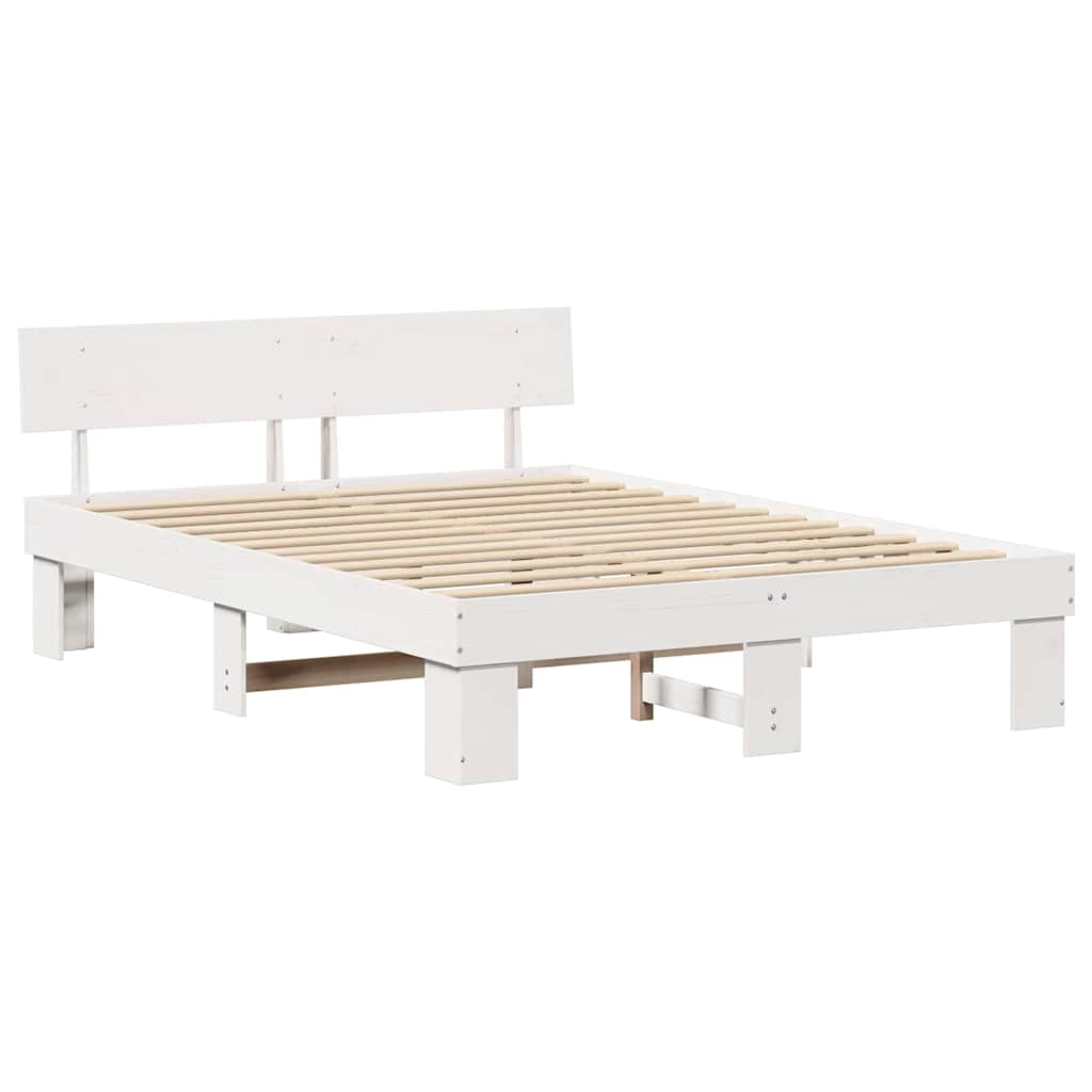 Bedframe met hoofdeinde Wit 140 x 200 cm Massief grenenhout is nu te koop bij PeponiXL, paradijselijk wonen!