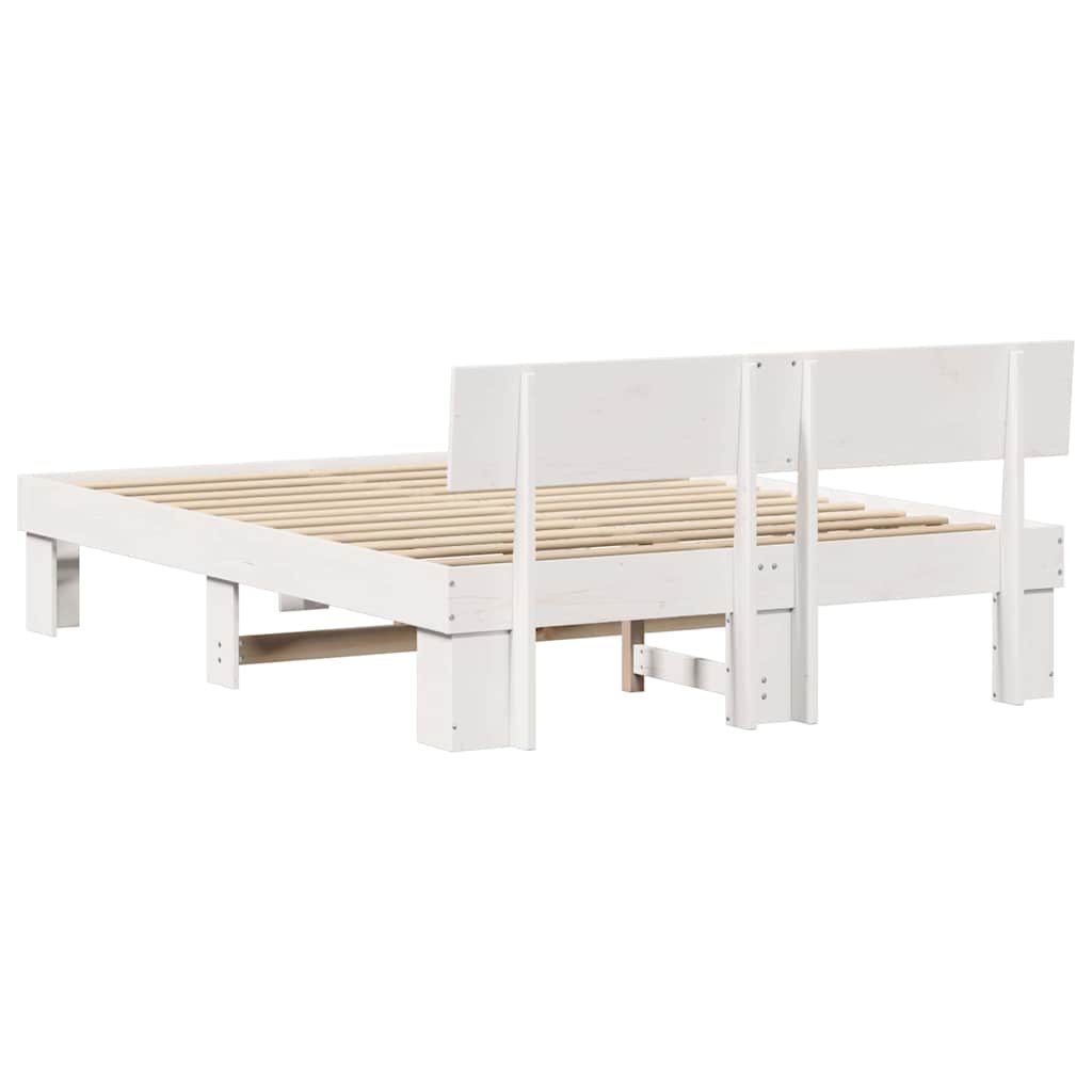 Bedframe met hoofdeinde Wit 140 x 200 cm Massief grenenhout is nu te koop bij PeponiXL, paradijselijk wonen!
