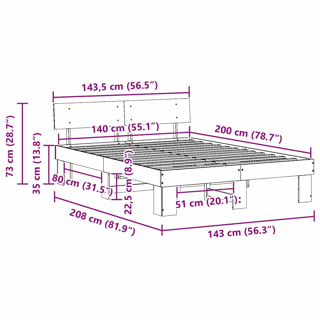 Bedframe Wasbruin 140 x 200 cm Massief grenenhout is nu te koop bij PeponiXL, paradijselijk wonen!