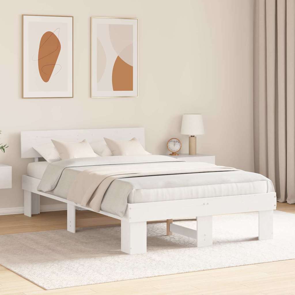 Bedframe met hoofdeinde Wit 120 x 200 cm Massief grenenhout is nu te koop bij PeponiXL, paradijselijk wonen!