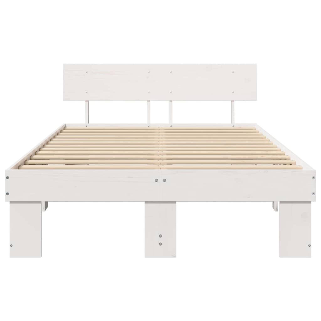 Bedframe met hoofdeinde Wit 120 x 200 cm Massief grenenhout is nu te koop bij PeponiXL, paradijselijk wonen!
