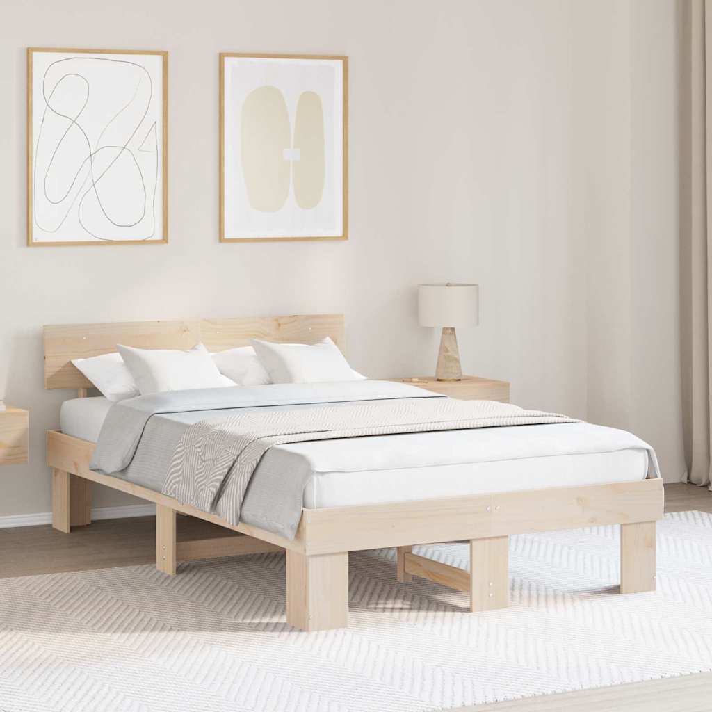 Bedframe met hoofdeinde Naturel 140 x 190 cm Massief grenenhout is nu te koop bij PeponiXL, paradijselijk wonen!