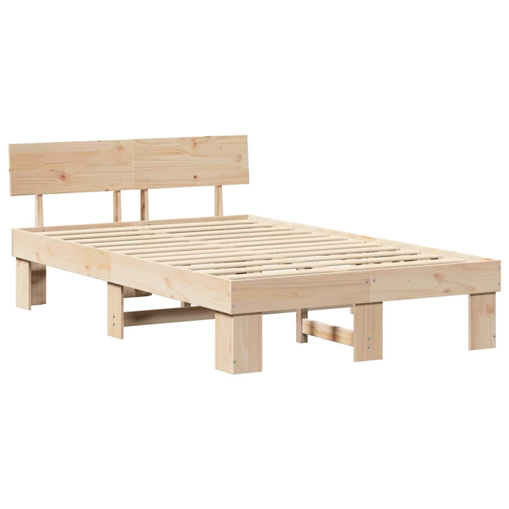 Bedframe met hoofdeinde Naturel 135 x 190 cm Massief grenenhout is nu te koop bij PeponiXL, paradijselijk wonen!