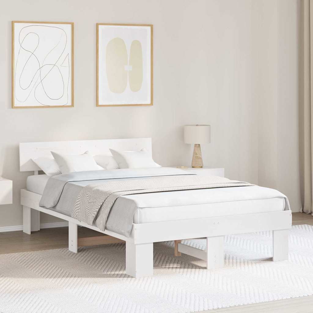 Bedframe met hoofdeinde Wit 135 x 190 cm Massief grenenhout is nu te koop bij PeponiXL, paradijselijk wonen!
