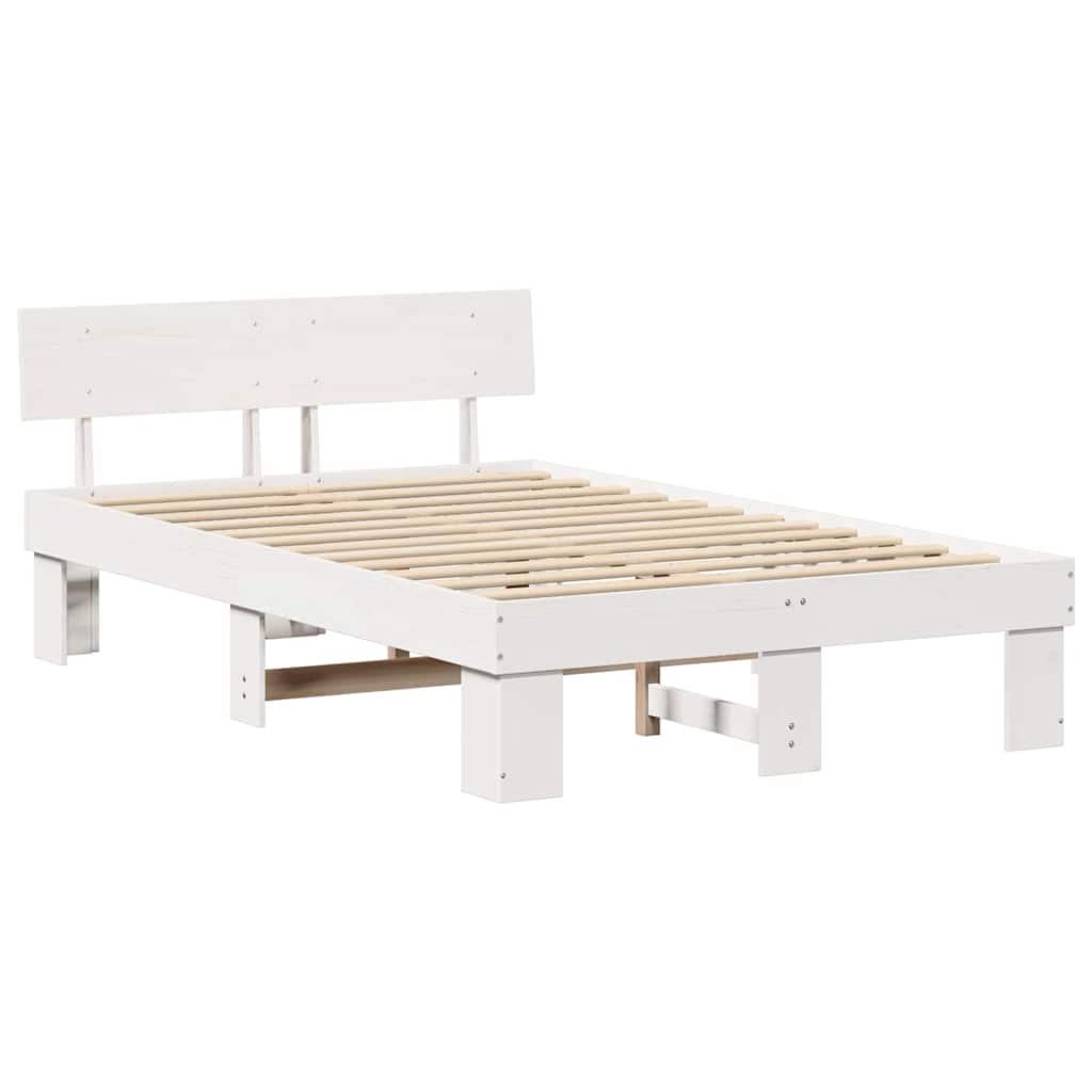 Bedframe met hoofdeinde Wit 135 x 190 cm Massief grenenhout is nu te koop bij PeponiXL, paradijselijk wonen!