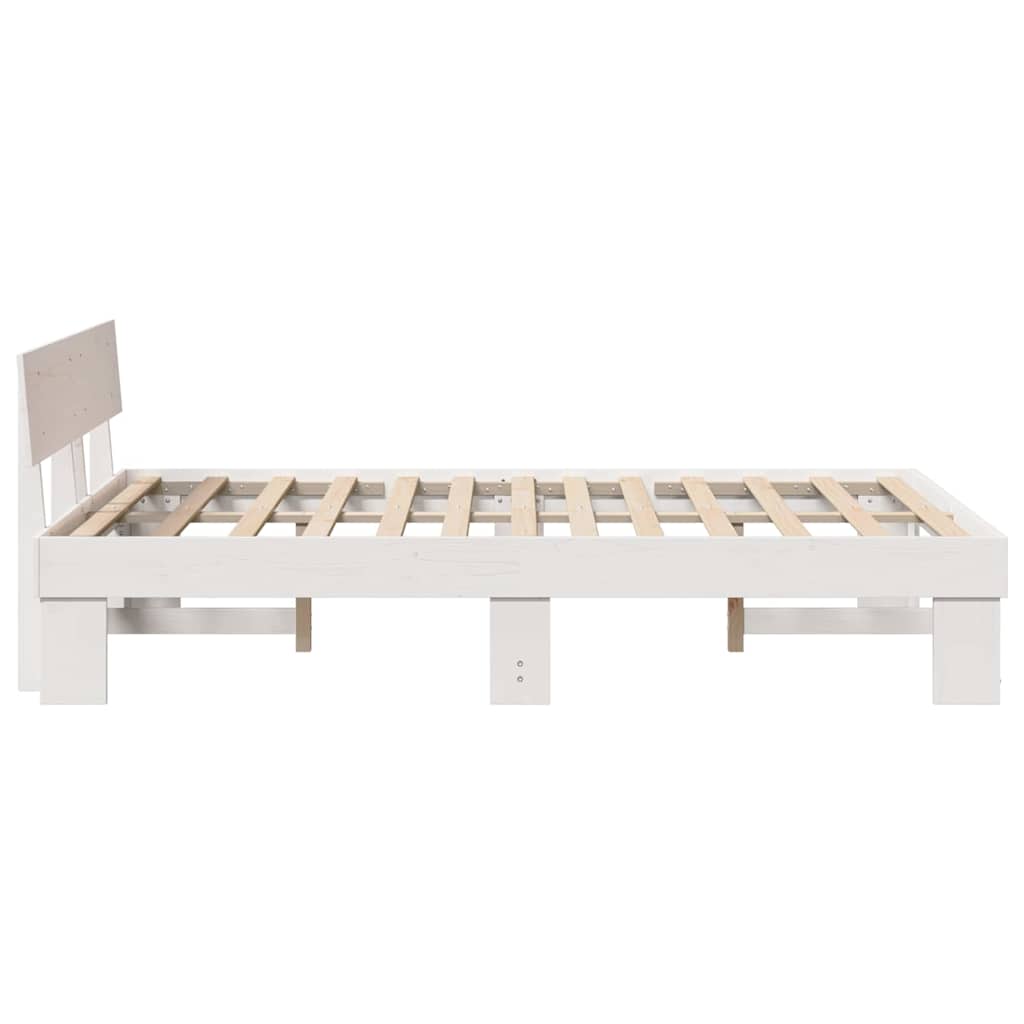 Bedframe met hoofdeinde Wit 135 x 190 cm Massief grenenhout is nu te koop bij PeponiXL, paradijselijk wonen!