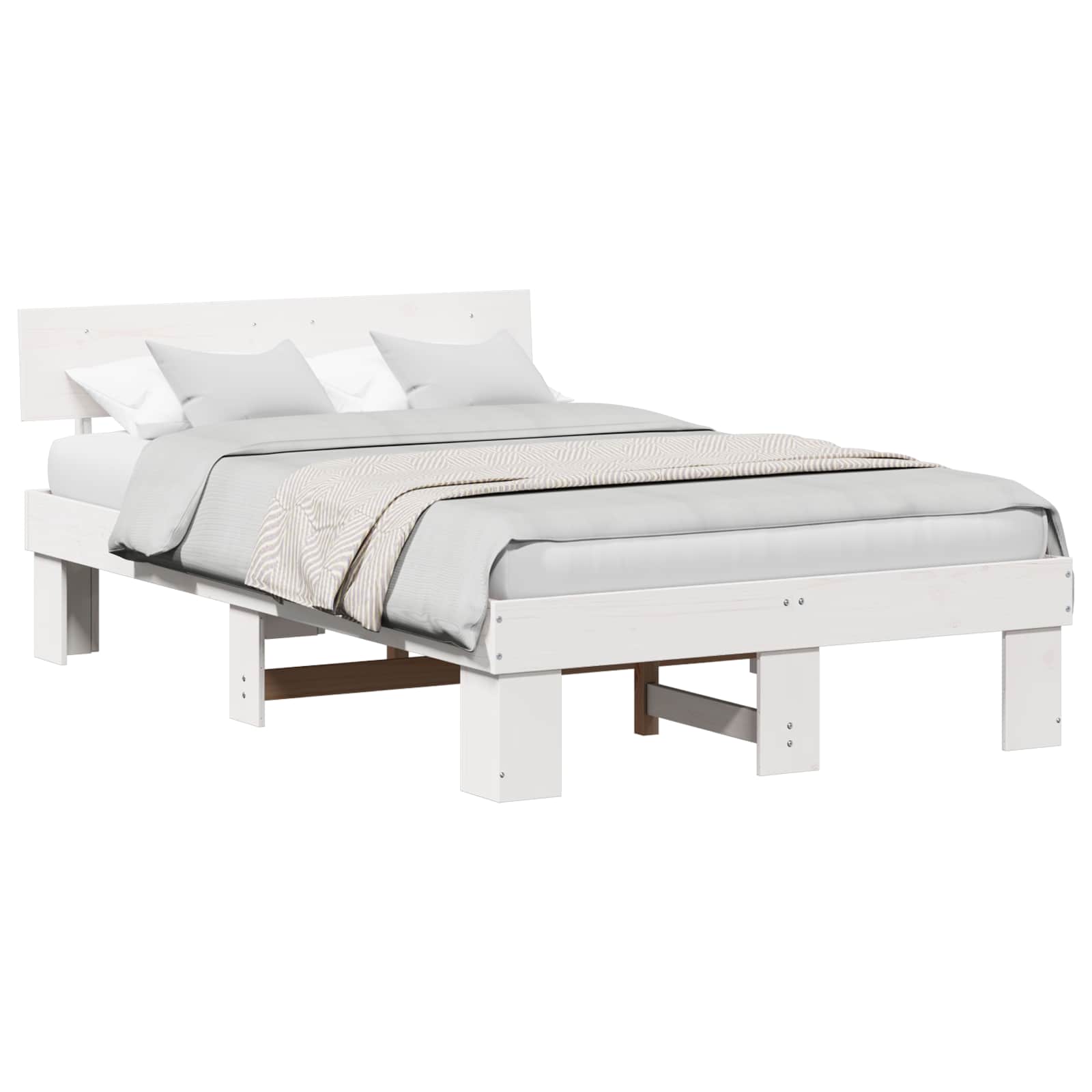 Bedframe met hoofdeinde Wit 120 x 190 cm Massief grenenhout is nu te koop bij PeponiXL, paradijselijk wonen!