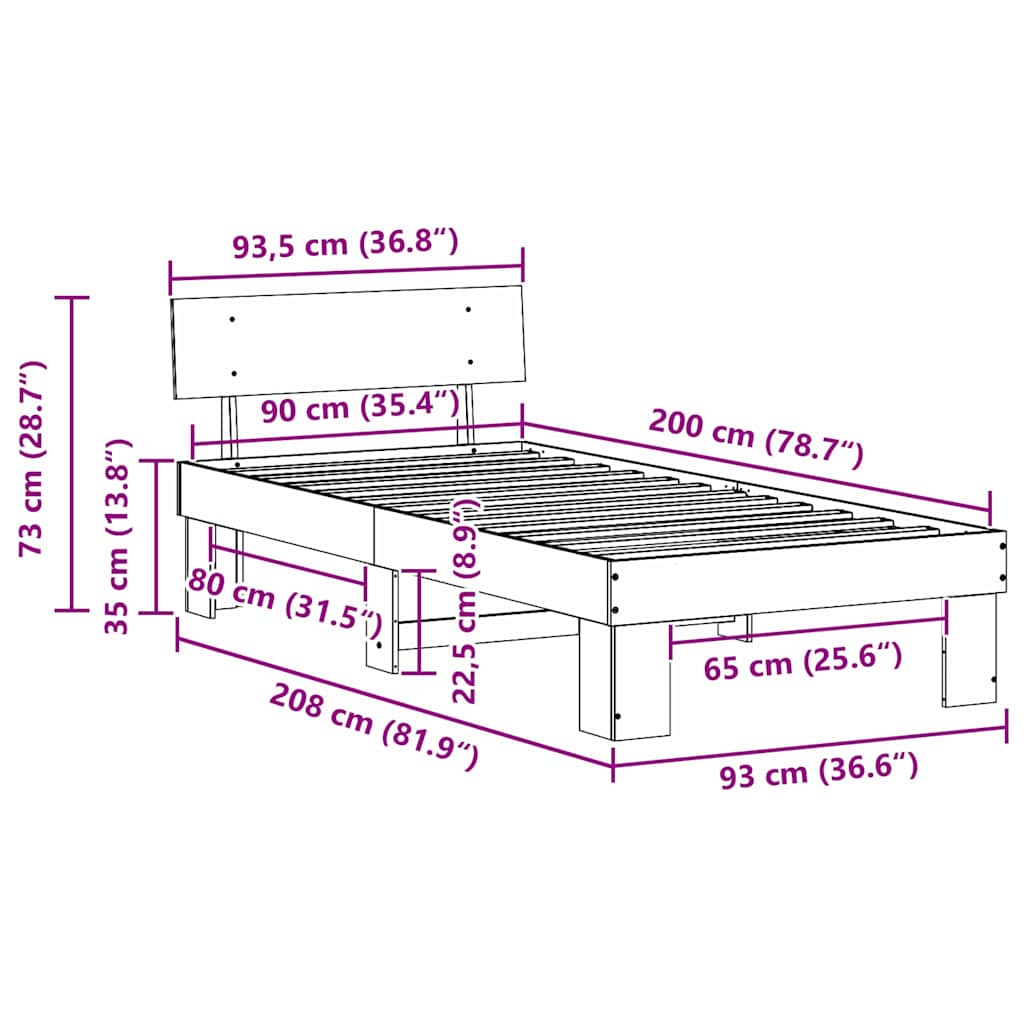 Bedframe met hoofdeinde Wit 90 x 200 cm Massief grenenhout is nu te koop bij PeponiXL, paradijselijk wonen!