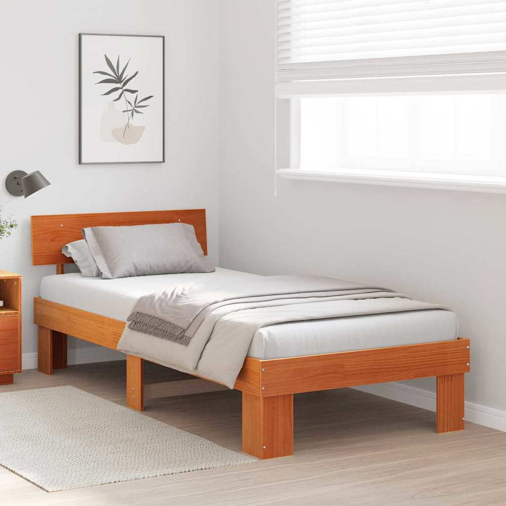 Bedframe met hoofdeinde Wasbruin 80 x 200 cm Massief grenenhout is nu te koop bij PeponiXL, paradijselijk wonen!